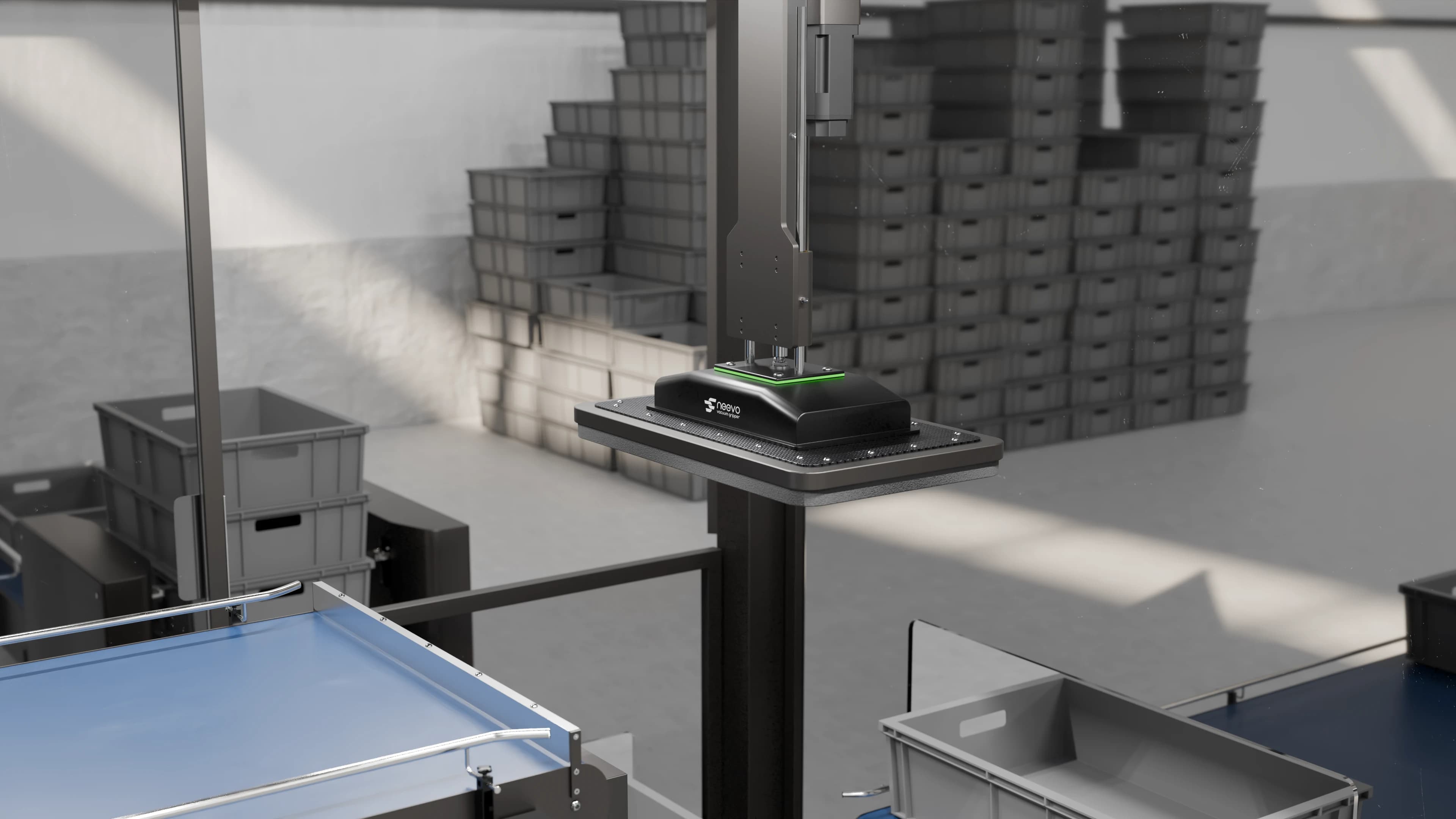 Top-down render of conveyor line