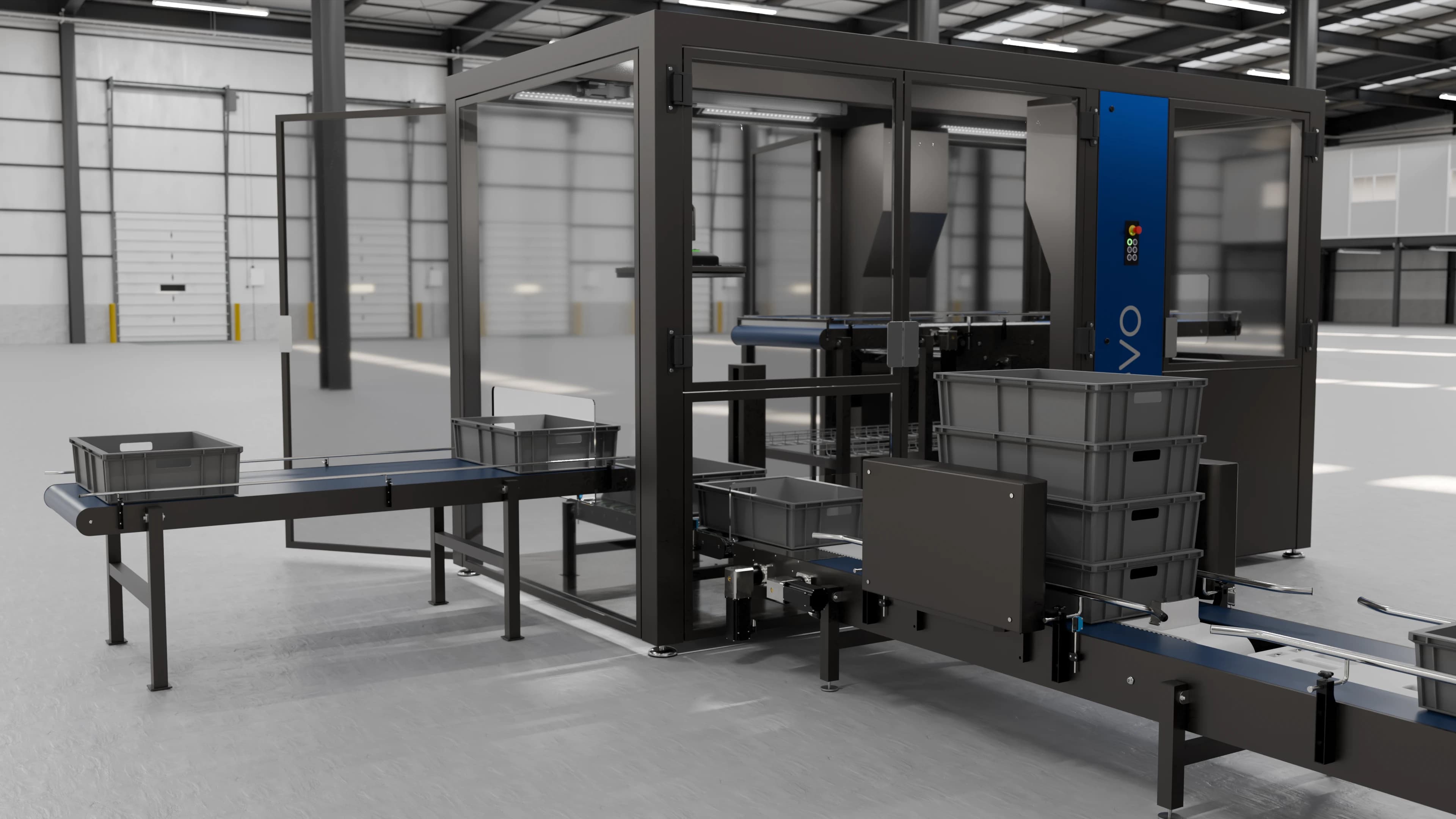 Rendered loading and conveyor layout