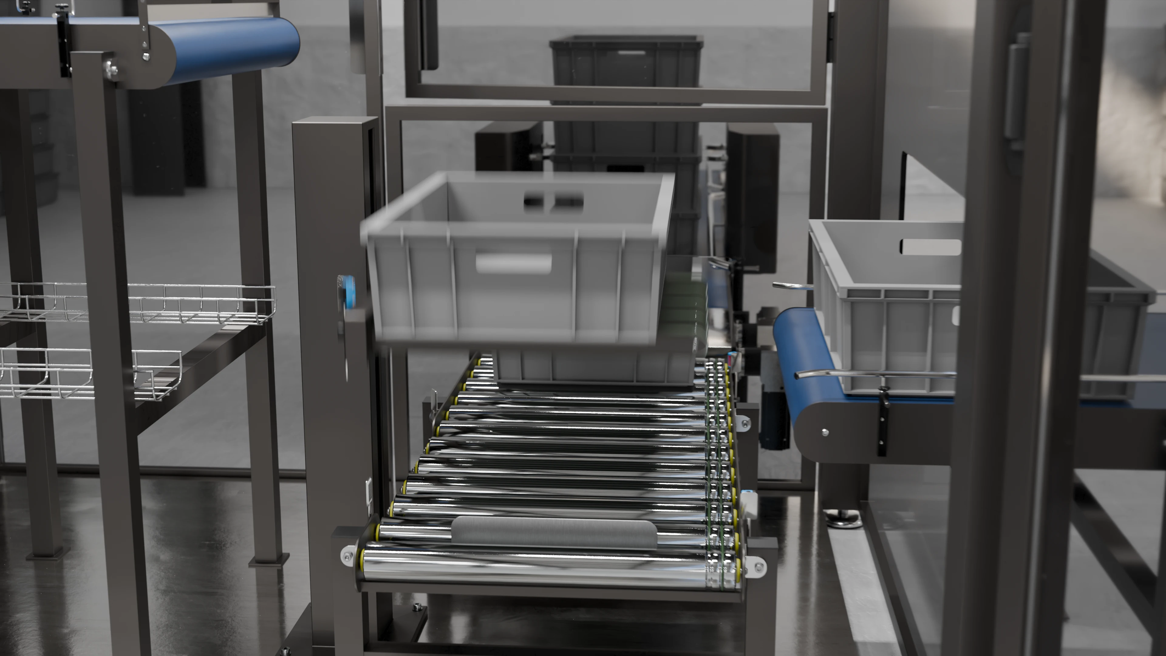 Close-up render of conveyor modules