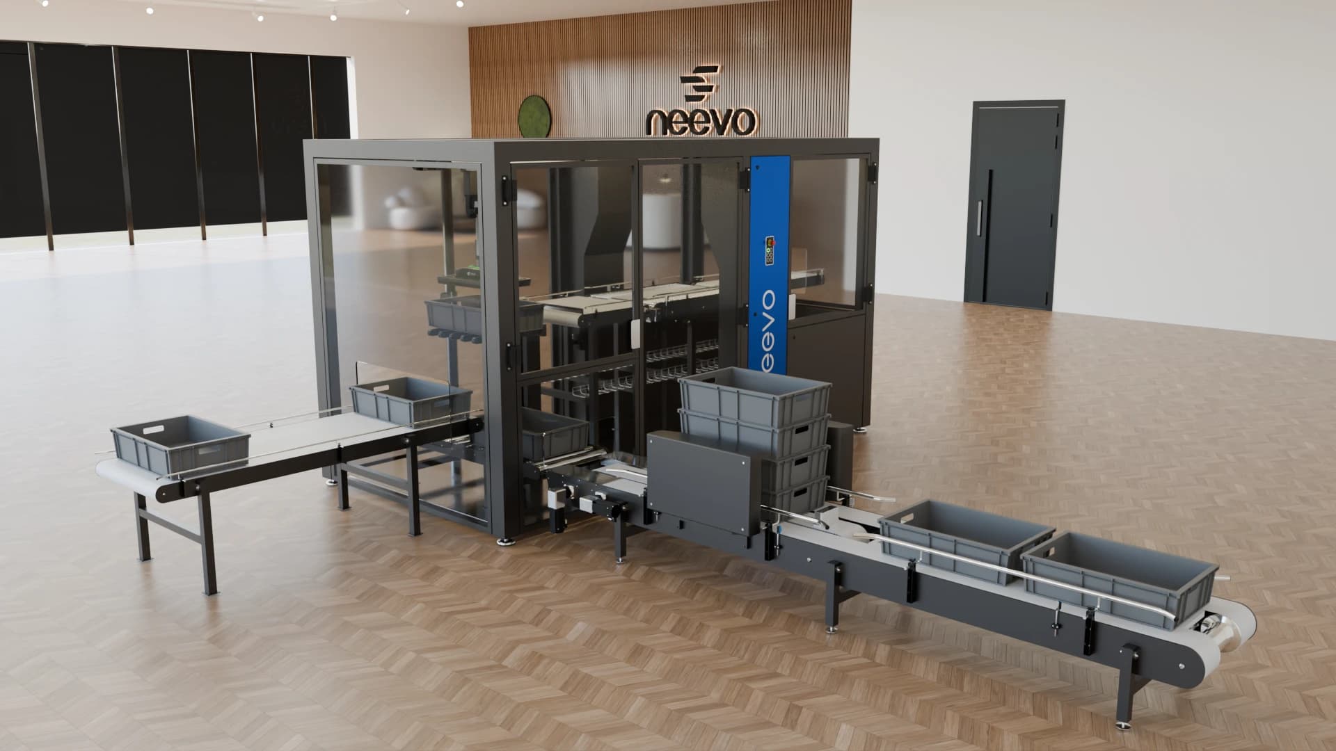 Render of industrial machine in showroom