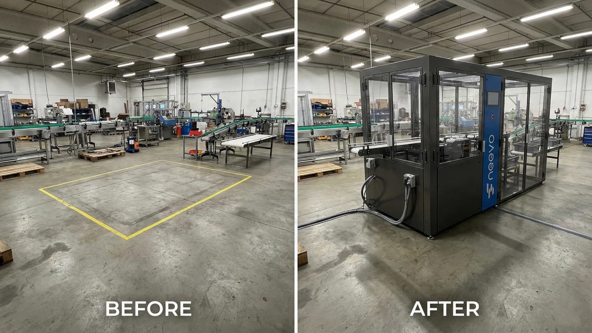 Before and after render comparison on site