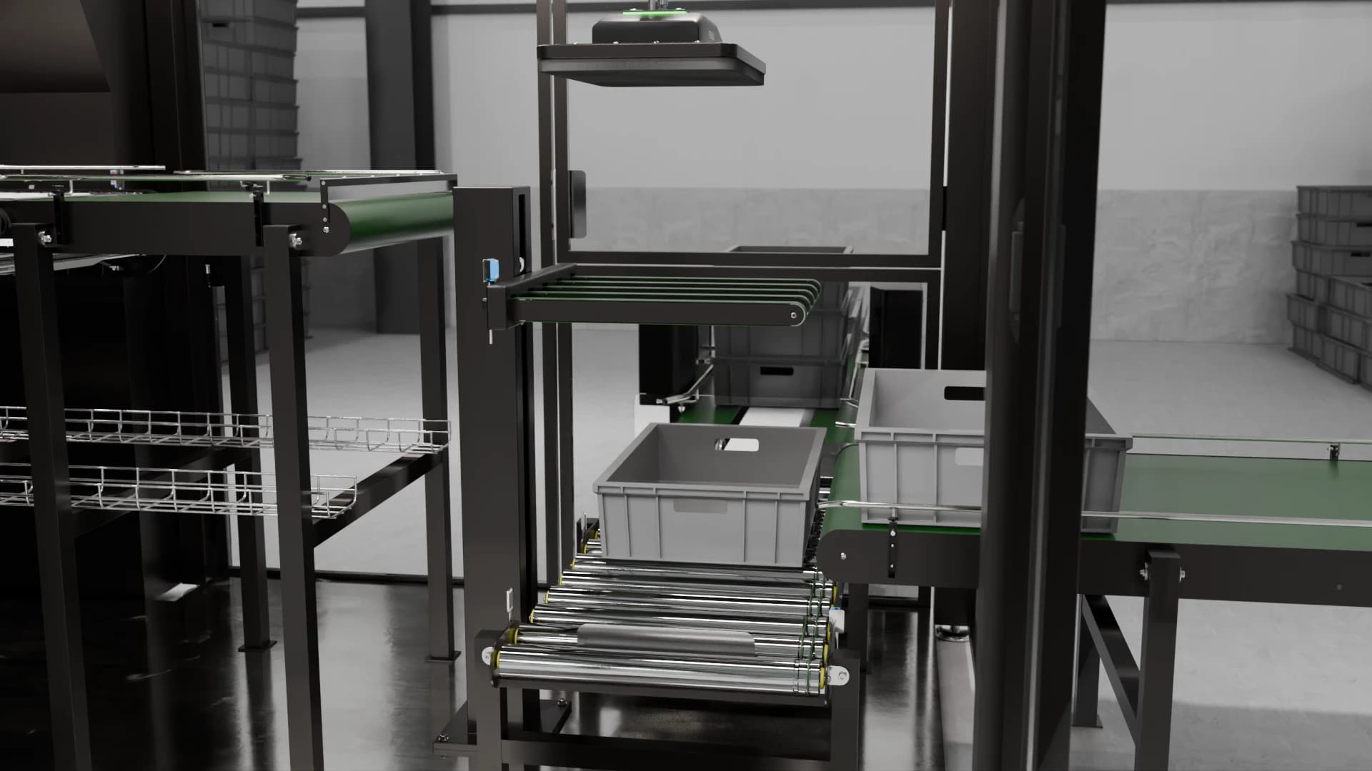 Close-up render of conveyor modules