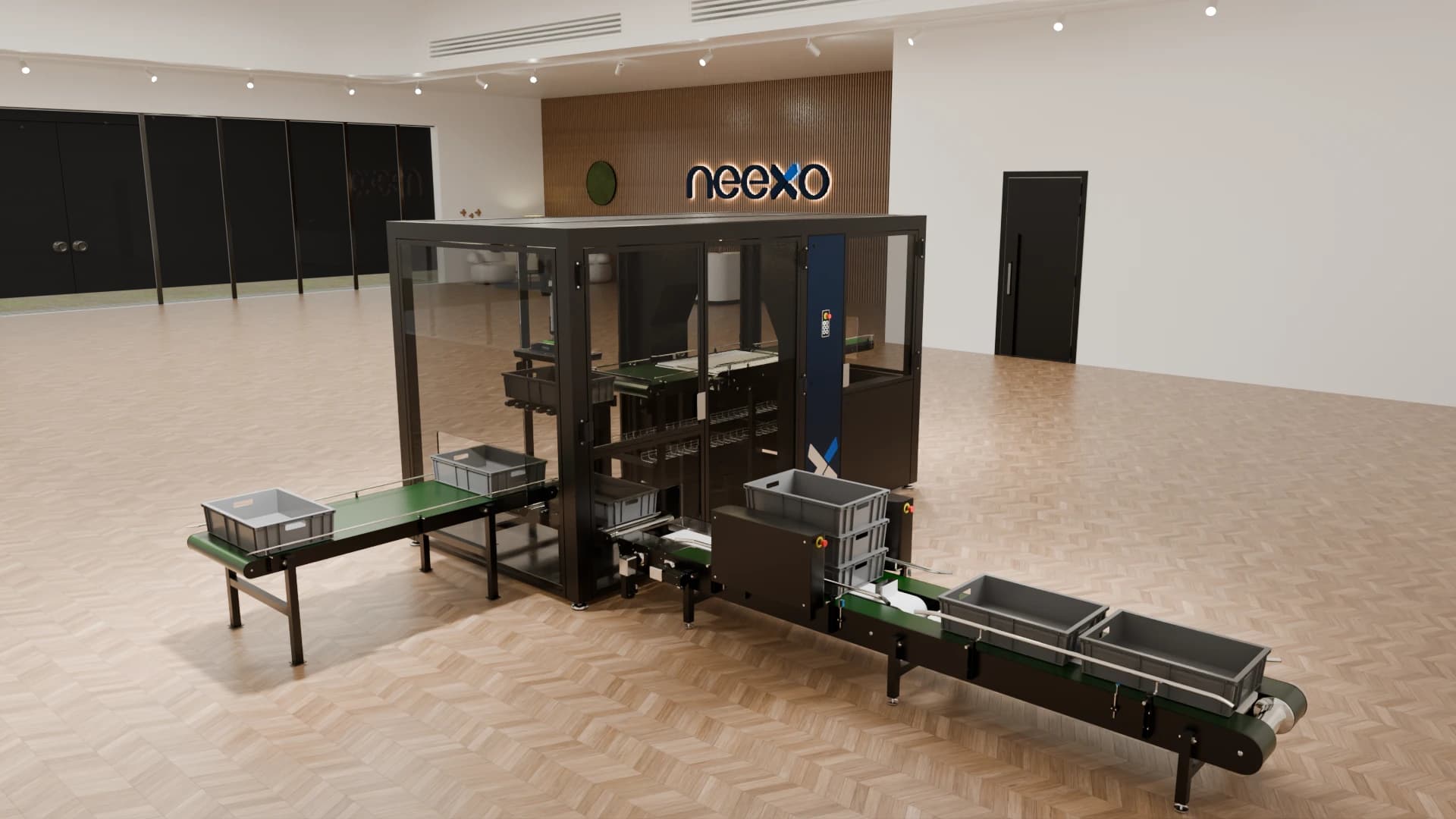 Render of industrial machine in showroom
