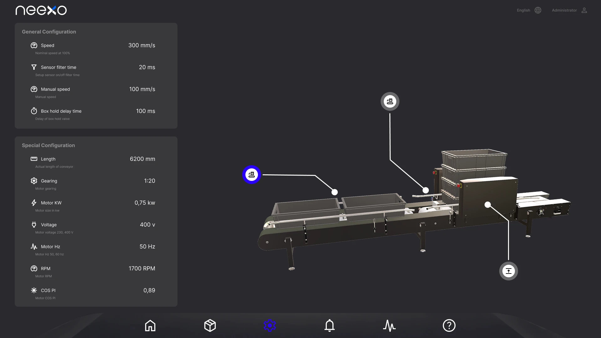 HMI configuration view for machine states and service information